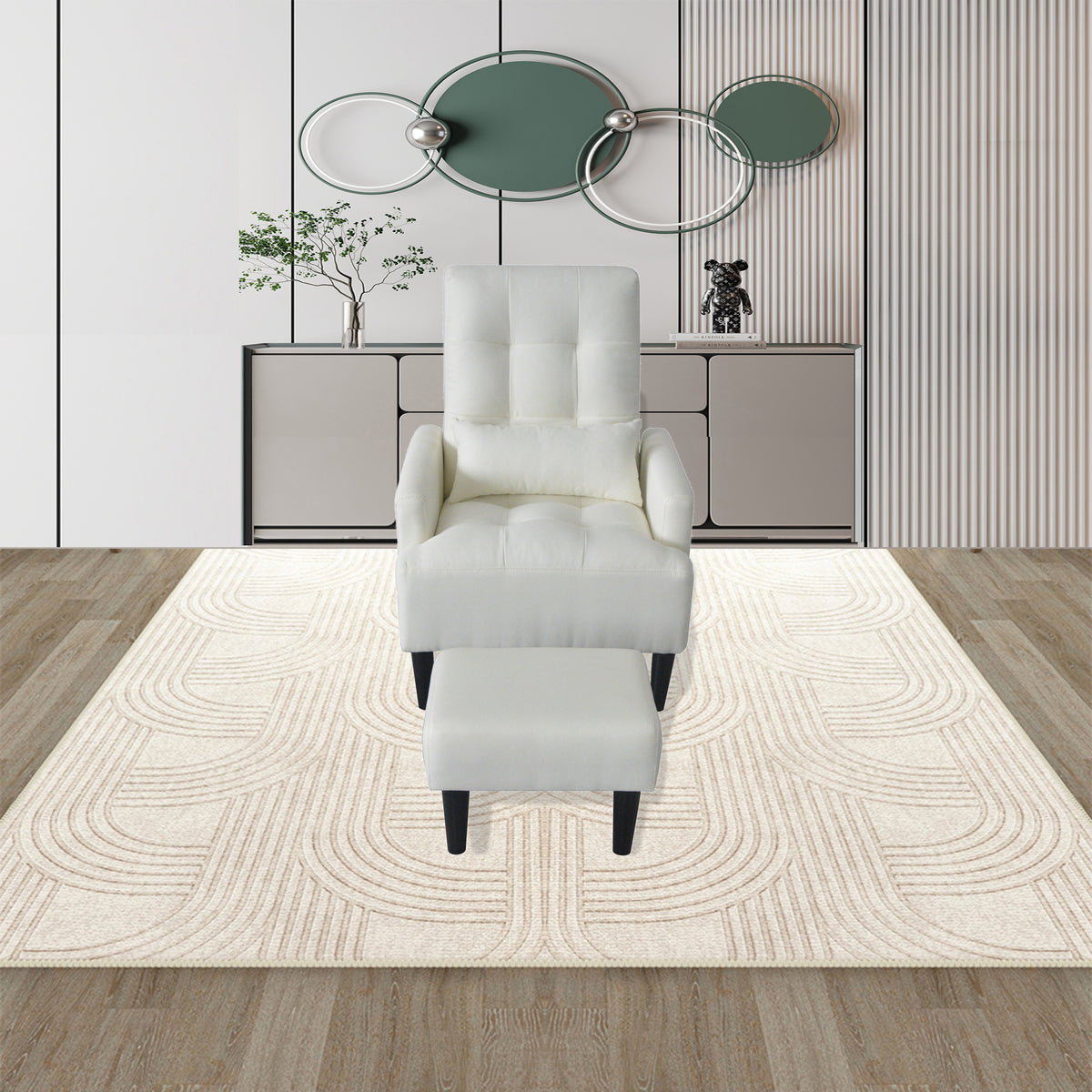 Redde Boo Brand Modern Design Living Room Cream White Recliner Soft Cozy Sofa Chair With Ottoman Cream White Foam Fabric
