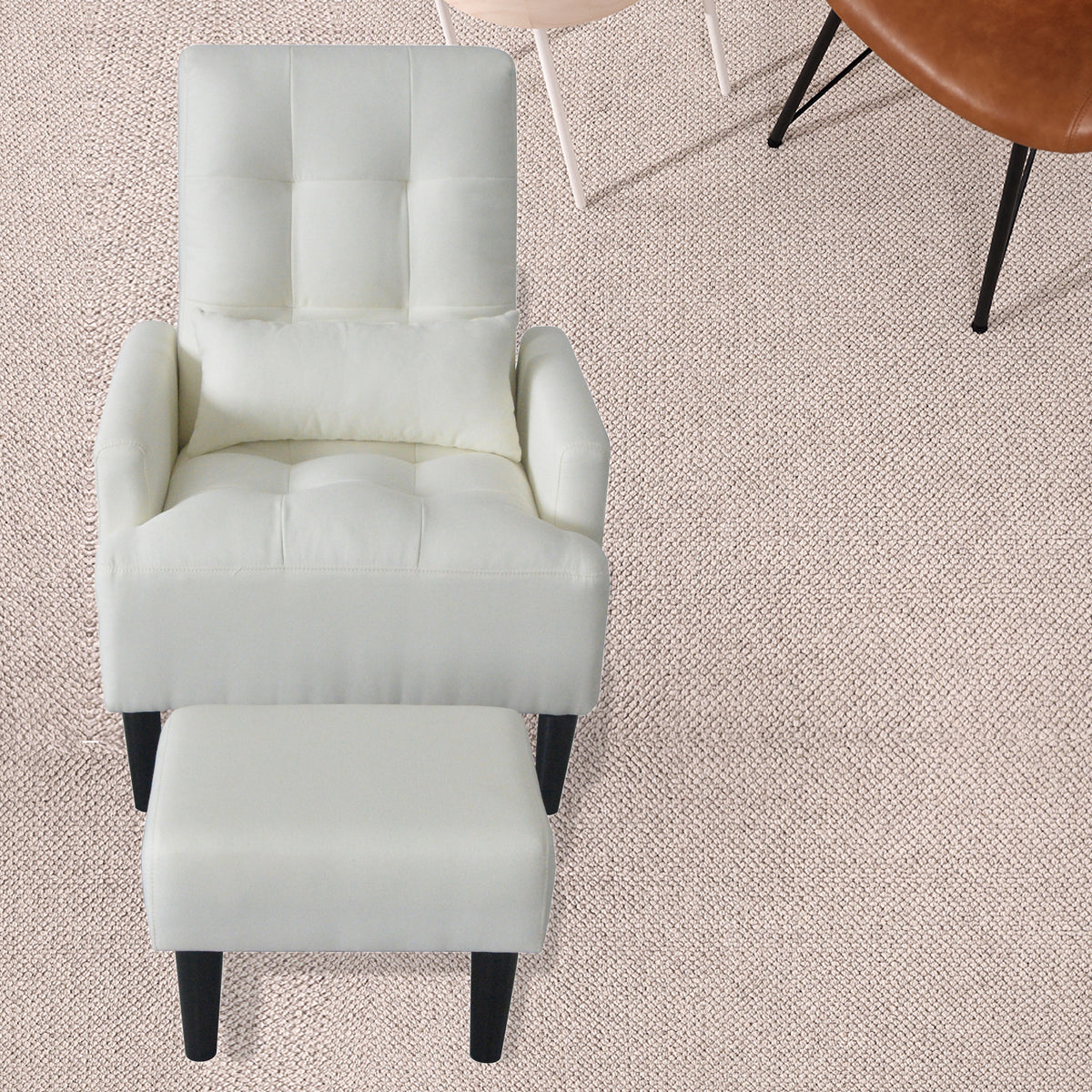 Redde Boo Brand Modern Design Living Room Cream White Recliner Soft Cozy Sofa Chair With Ottoman Cream White Foam Fabric