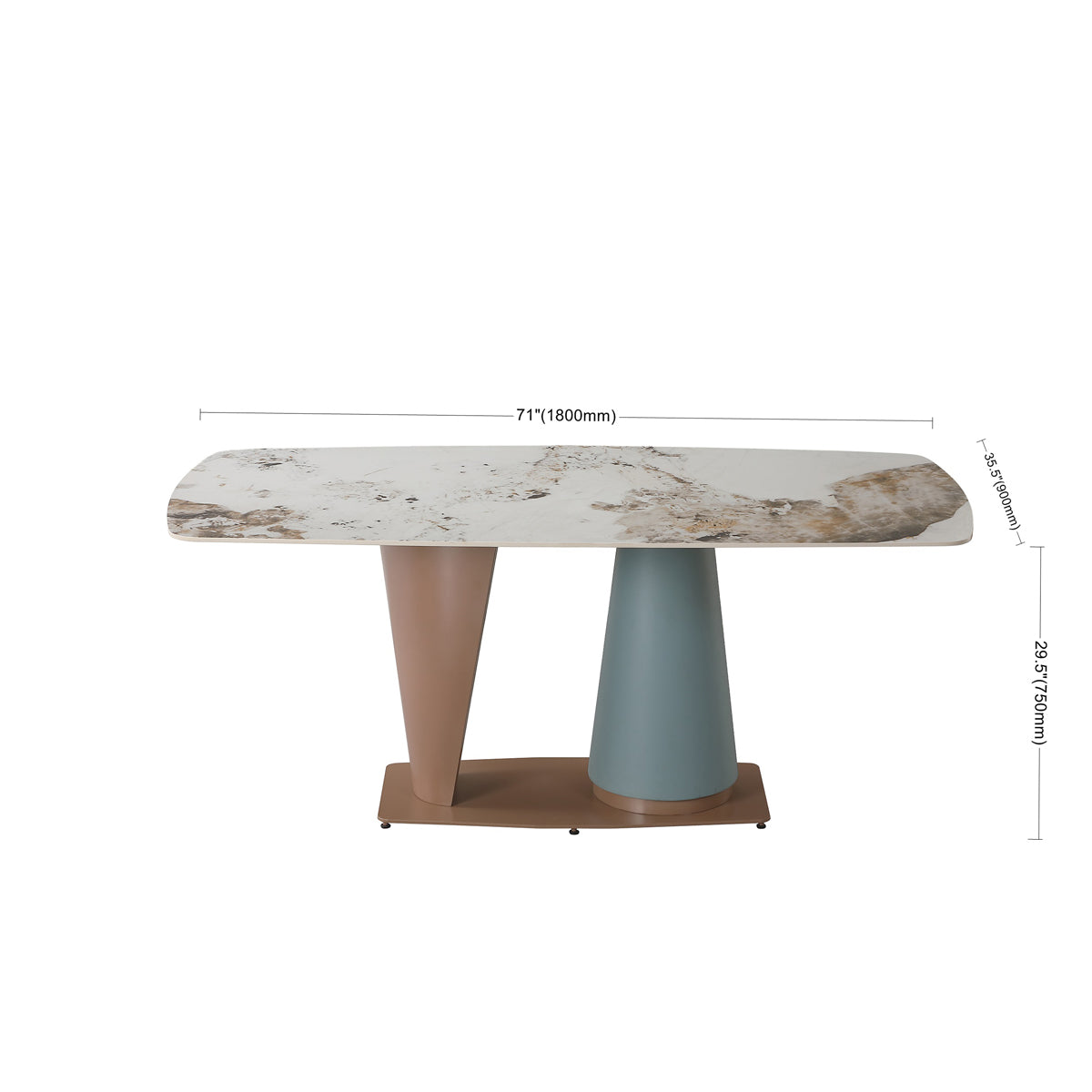 71" Pandora Color Sintered Stone Dining Table With 6 Pcs Chairs Beige Brown Carbon Steel Sintered Stone
