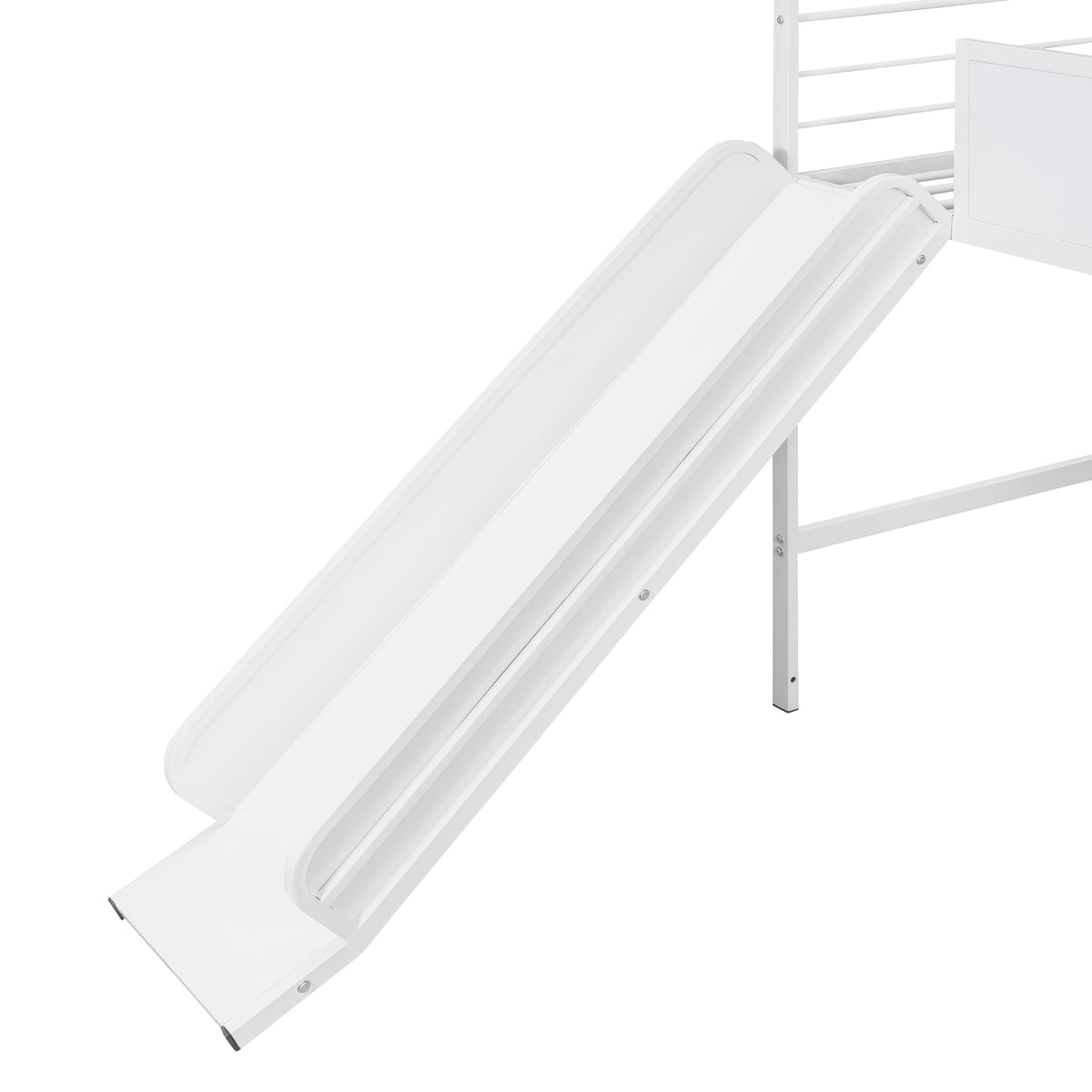 Metal House Bed With Slide, Twin Size Metal Loft Bed With Two Sided Writable Wooden Board White White Metal
