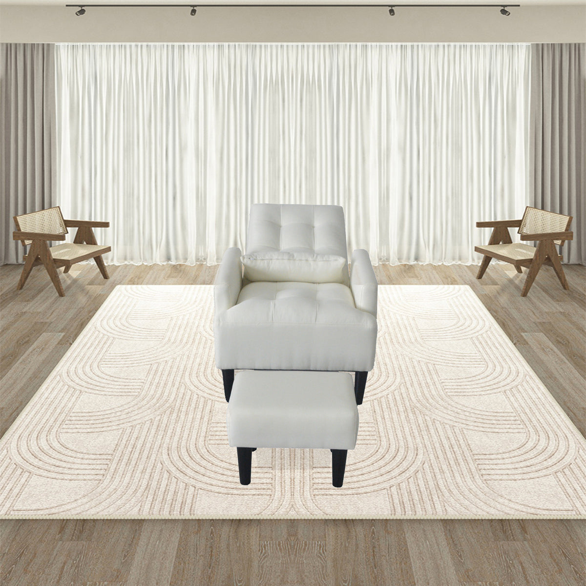 Redde Boo Brand Modern Design Living Room Cream White Recliner Soft Cozy Sofa Chair With Ottoman Cream White Foam Fabric