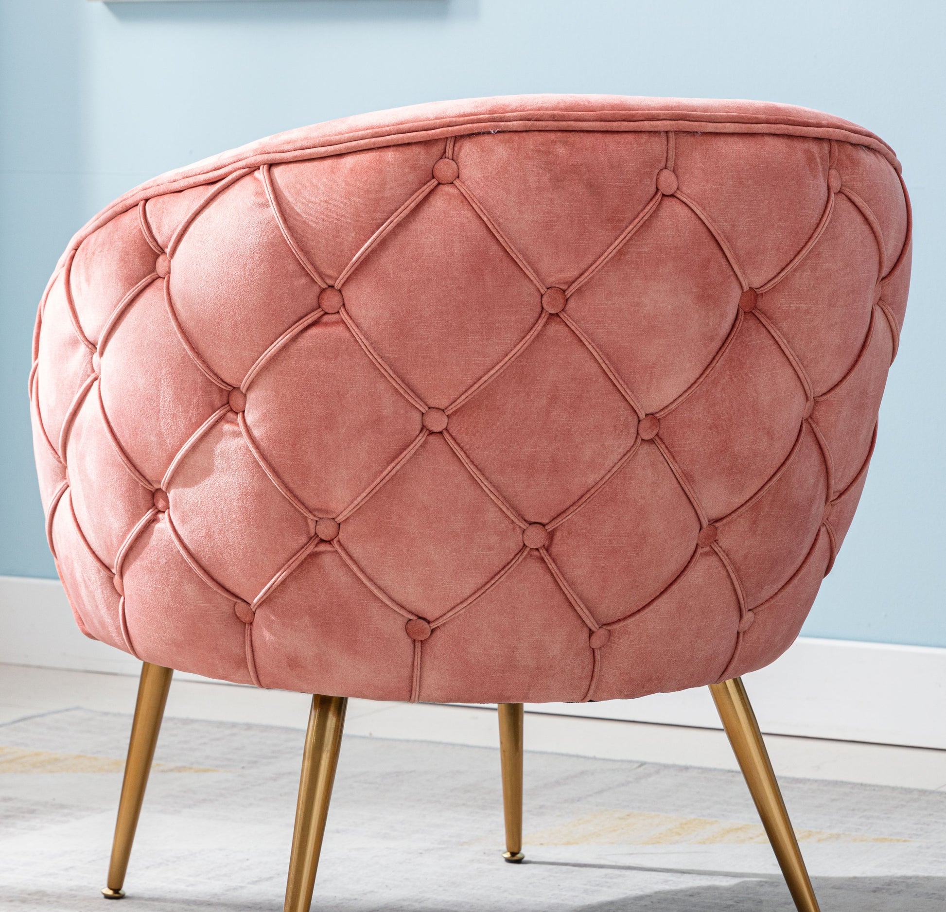 Gorgeous Living Room Accent Chair 1Pc Button Tufted Back Covering Rose Color Velvet Upholstered Metal Legs Rose Primary Living Space Ultra Modern Fabric