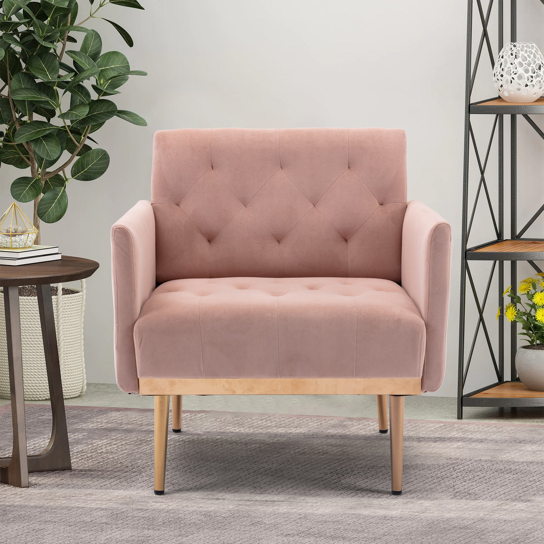 Coolmore Accent Chair ,Leisure Single Sofa With Rose Golden Feet Pink Polyester