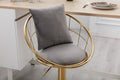 Grey Velvet Bar Chair, Pure Gold Plated, Unique Design,360 Degree Rotation, Adjustable Height,Suitable For Dinning Room And Bar,Set Of 2 Grey Velvet