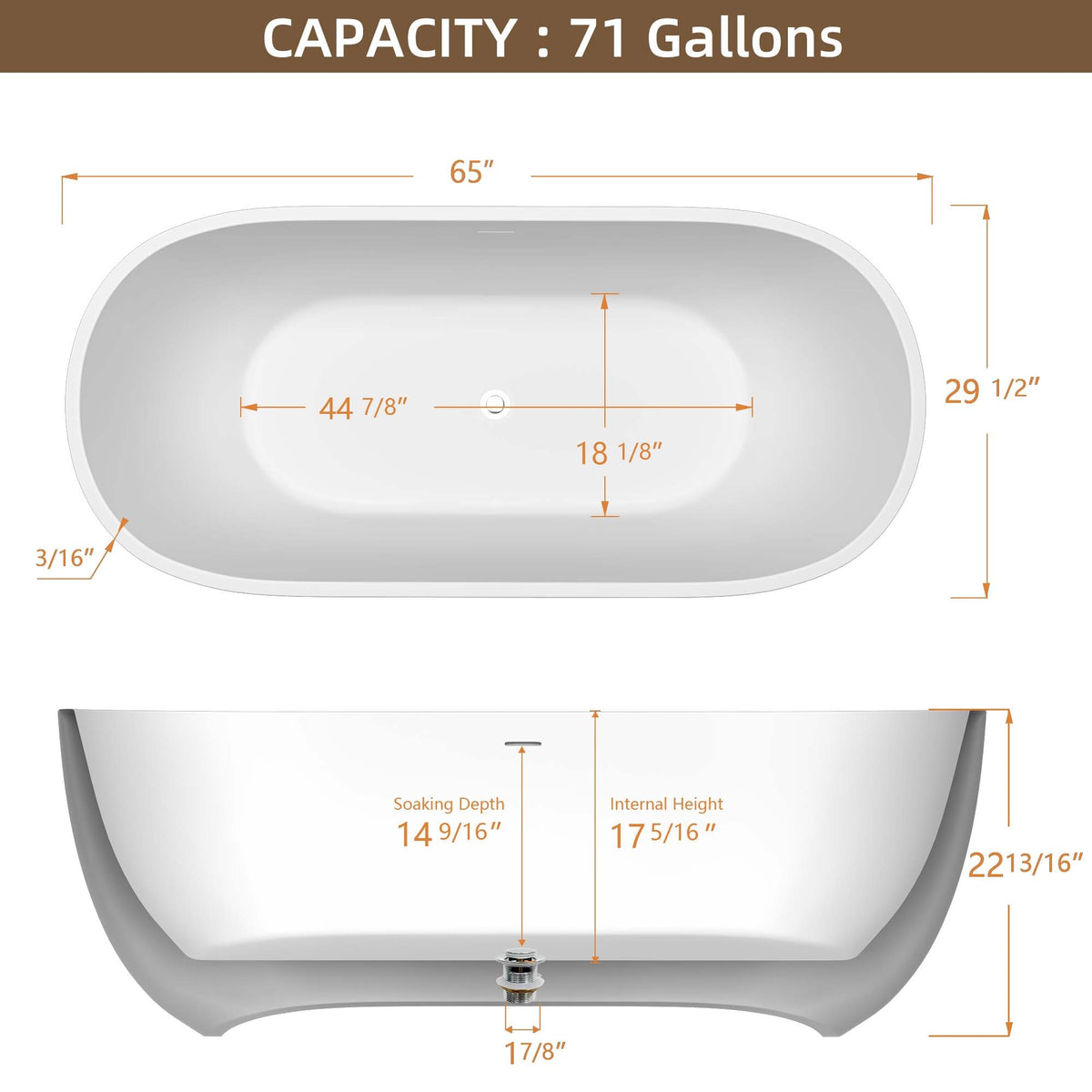 65" Acrylic Free Standing Tub Classic Oval Shape Soaking Tub, Adjustable Freestanding Bathtub With Integrated Slotted Overflow And Chrome Pop Up Drain Anti Clogging Matte White Matte White Oval Bathroom Freestanding Tubs Polished 61 69 In Modern Soaking