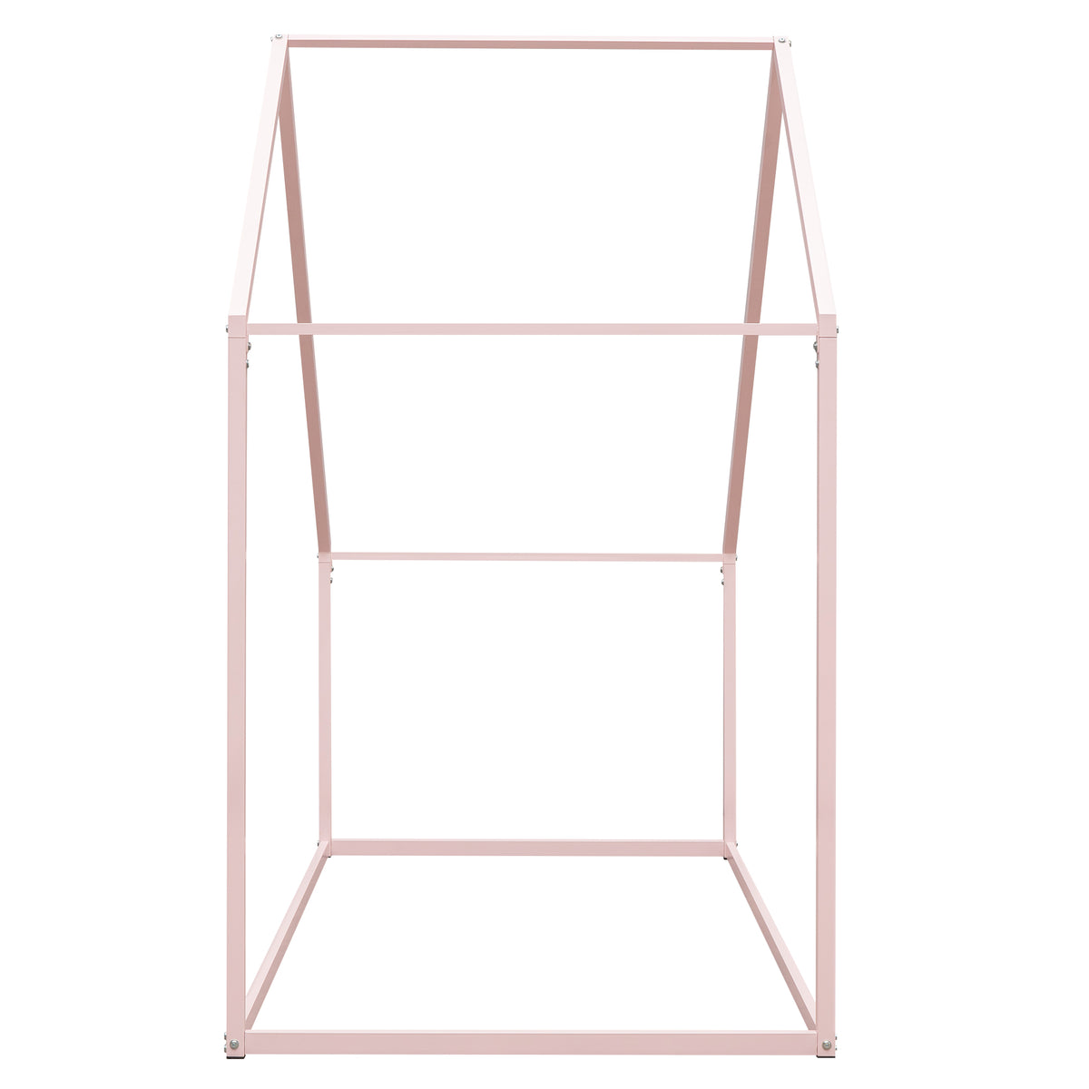 Twin Size Metal House Bed Kids Bed, Pink Pink Metal