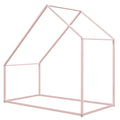 Twin Size Metal House Bed Kids Bed, Pink Pink Metal