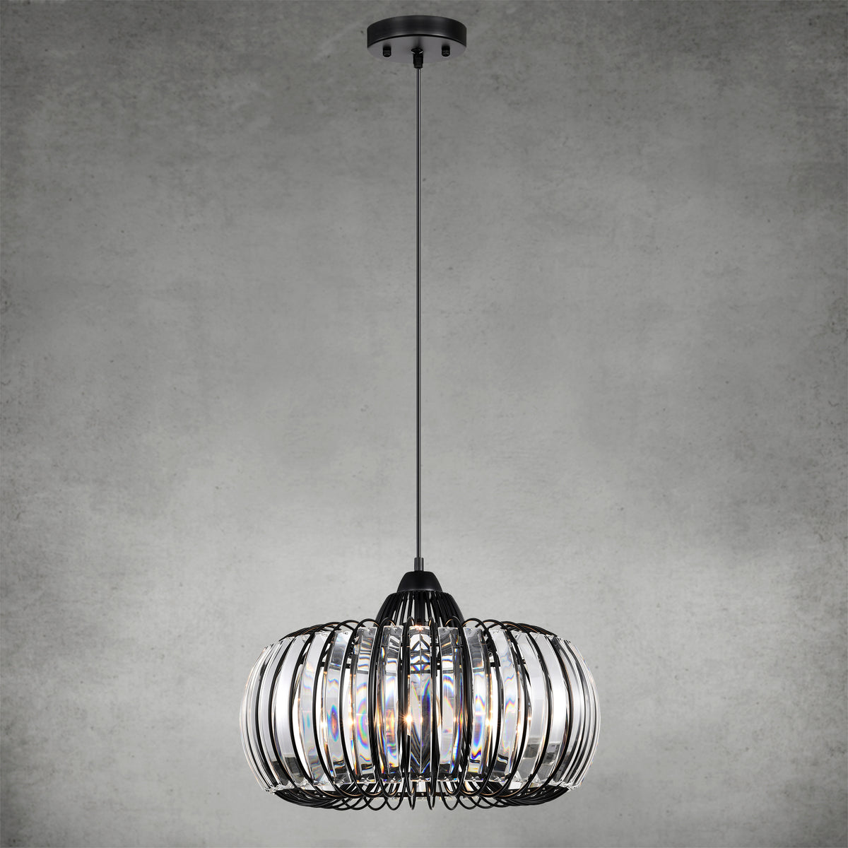 Modern Oblate Black Crystal Chandelier Fixture, Ceiling Pendant Light For Living Room, Bedroom, Kitchen, Dining Room, Hallway, Adjustable Color Temperature, Dimmable, 120V, E26, W16.5*L31.5 Matt