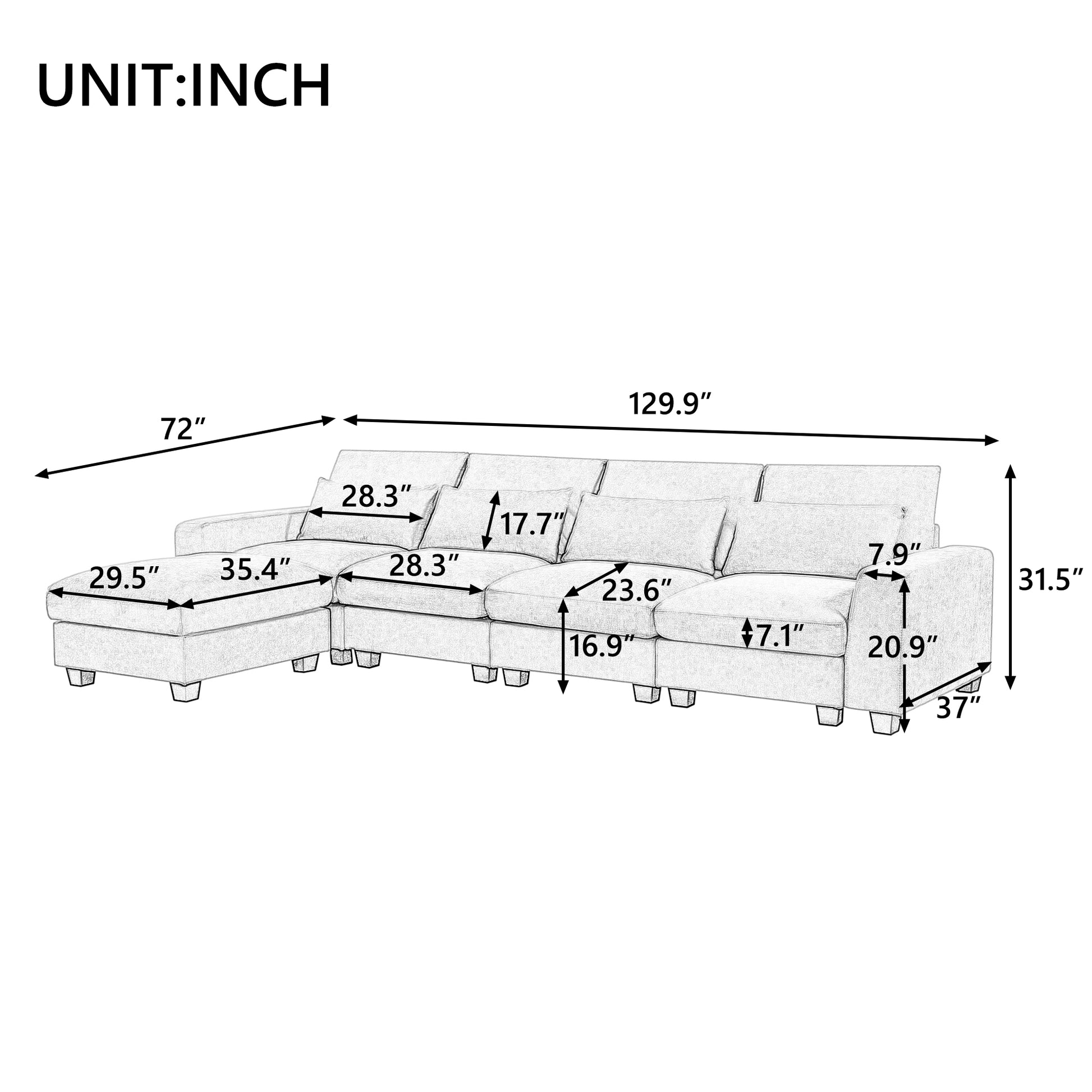 Modern Large L Shape Feather Filled Sectional Sofa, Convertible Sofa Couch With Reversible Chaise For Living Room Beige Chenille 5 Seat