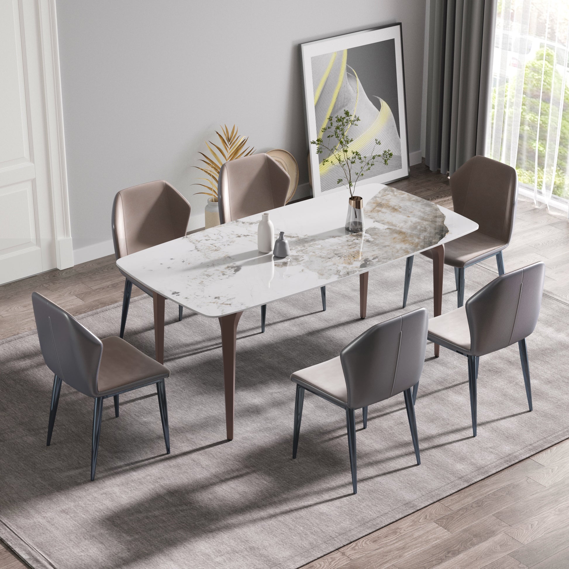 70.87"Modern Artificial Stone Pandora White Curved Metal Leg Dining Table Can Accommodate 6 8 People Antique White Metal Sintered Stone