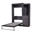 Twin Size Murphy Bed With Wardrobe And Drawers, Storage Bed, Can Be Folded Into A Cabinet, Gray Gray Pine