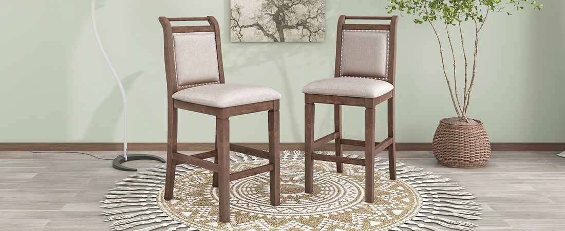3 Piece Wood Counter Height Drop Leaf Dining Table Set With 2 Upholstered Dining Chairs For Small Place, Brown Brown Wood Dining Room Folding Rubberwood Oval Dining Table With Chair Upholstered