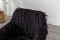 Hengming Modern Faux Fur Home Office Chair, Fluffy Chair For Girls, Makeup Vanity Chair With Gold Plating Base Black Faux Fur