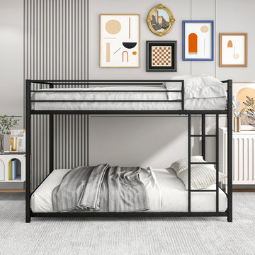 Metal Bunk Bed Full Over Full, Bunk Bed Frame With Safety Guard Rails, Heavy Duty Space Saving Design, Easy Assembly Black Black Metal