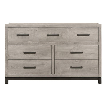 Attractive Gray Finish 1Pc Dresser Of 7X Drawers Metal Bar Hardware Premium Melamine Board Wooden Bedroom Furniture Light Gray 5 Drawers & Above Bedroom Wood