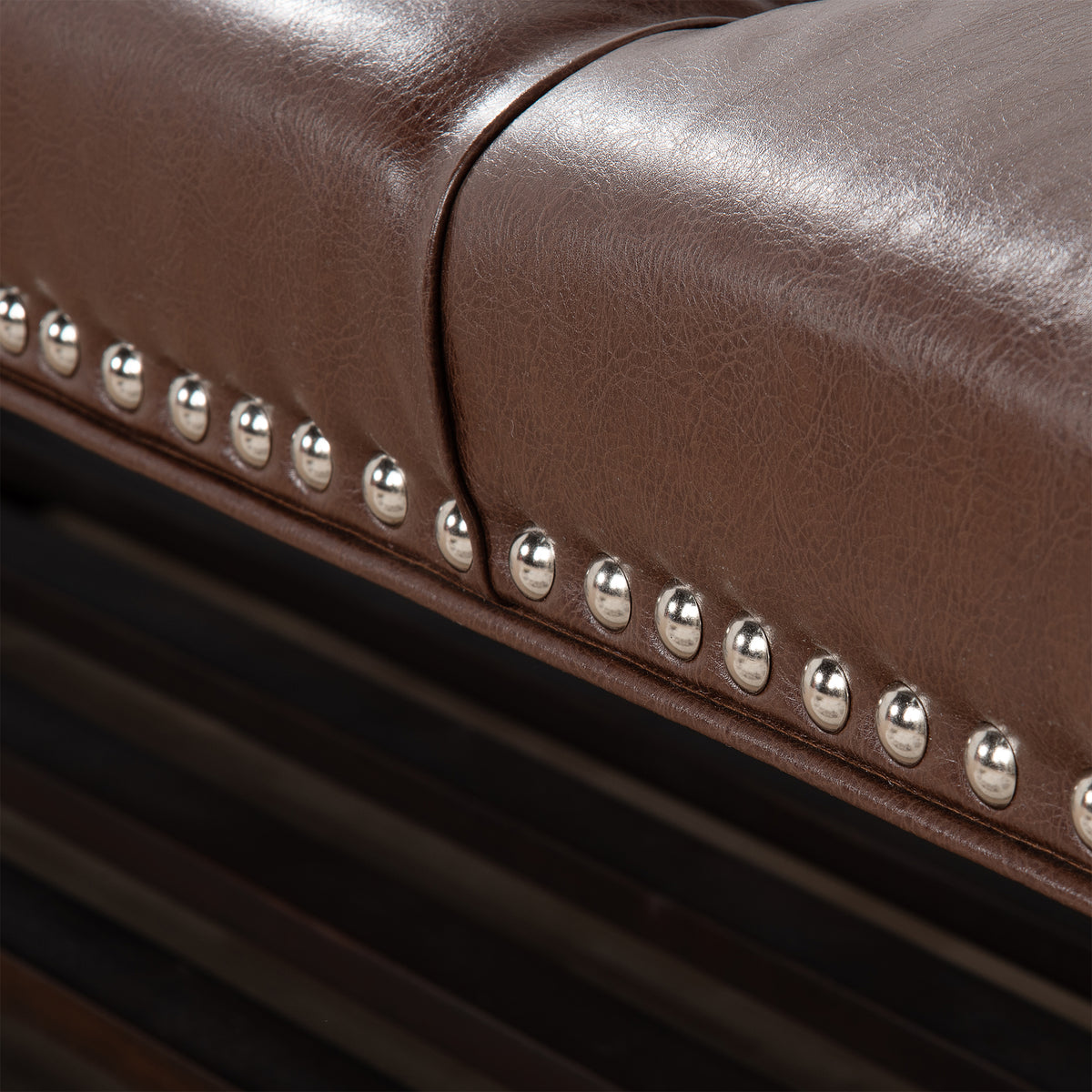 Bedroom End Of Bed Bench Tufted Upholstered End Of Bed Bench End Of Bed Entrance Shoe Bench, 60" With Trim And Shelf Bedroom Upholstered Leather Bench Living Room Shoe Rack Footstool Brown Dark Brown Pu