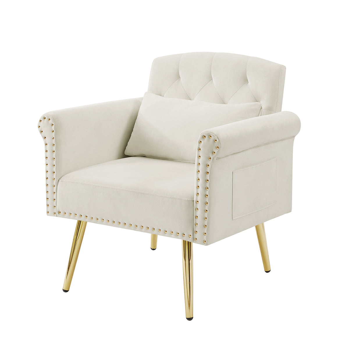 Off White Velvet Armchair With Metal Legs Off White Foam Velvet