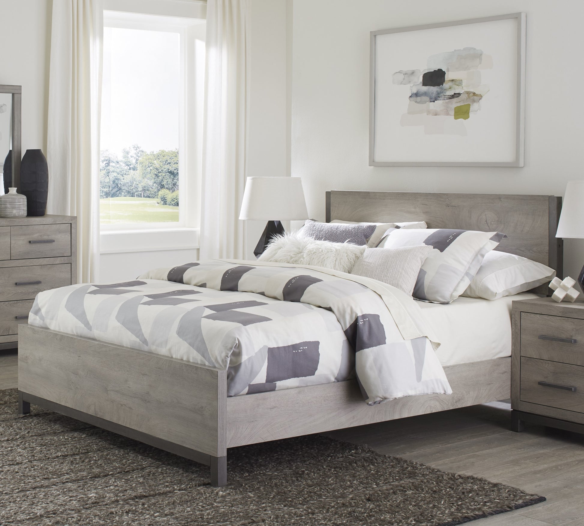 Attractive Light Gray Finish 1Pc Queen Size Bed Premium Melamine Board Wooden Stylish Bedroom Furniture Box Spring Required Queen Light Gray Bedroom Wood