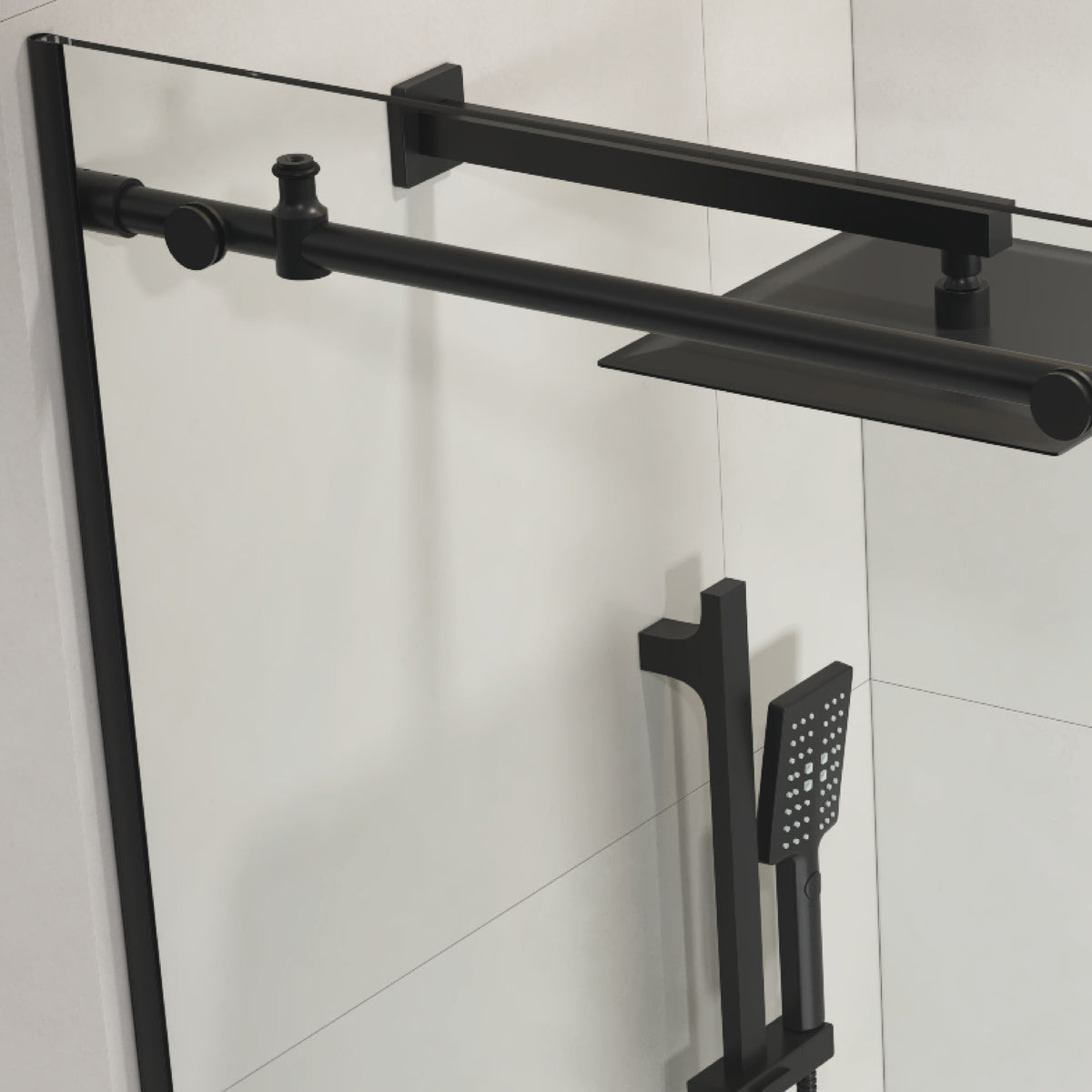 60 In. W X 76 In. Hsliding Frameless Shower Door In Matte Black With Clear Glass Matt Black Glass