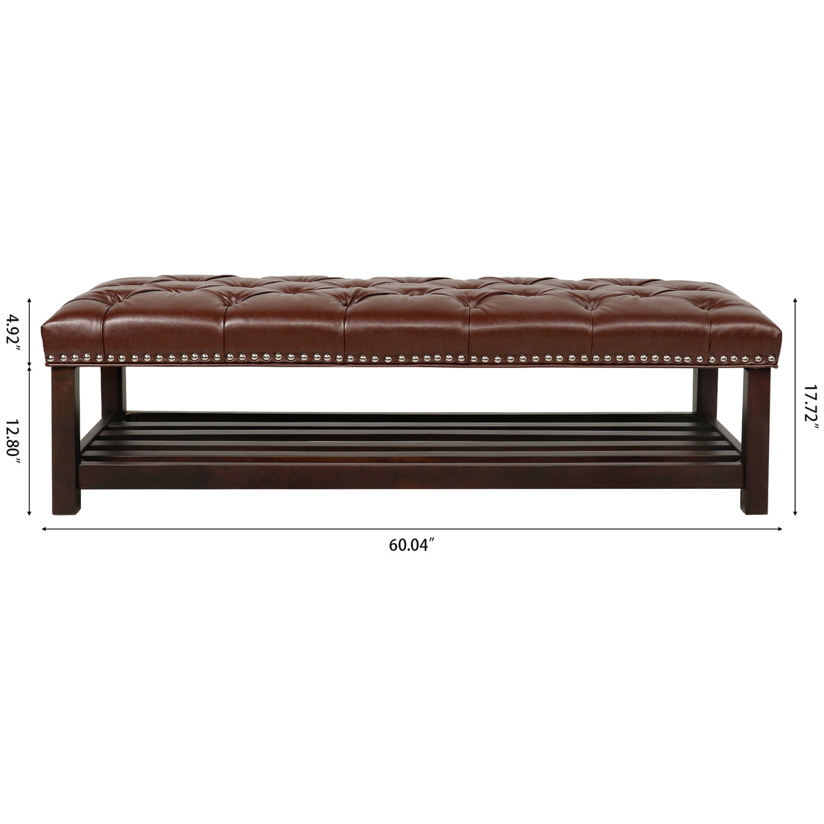 Bedroom End Of Bed Bench Tufted Upholstered End Of Bed Bench End Of Bed Entrance Shoe Bench, 60" With Trim And Shelf Bedroom Upholstered Leather Bench Living Room Shoe Rack Footstool Brown Dark Brown Pu