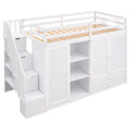 Functional Loft Bed With 3 Shelves, 2 Wardrobes And 2 Drawers, Ladder With Storage, No Box Spring Needed, White White Pine