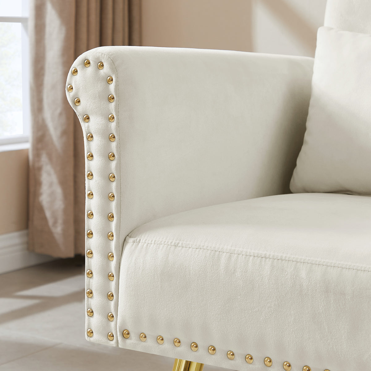 Off White Velvet Armchair With Metal Legs Off White Foam Velvet