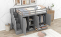 Functional Loft Bed With 3 Shelves, 2 Wardrobes And 2 Drawers, Ladder With Storage, No Box Spring Needed, Gray Gray Pine