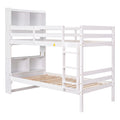 Twin Over Twin Bunk Beds With Bookcase Headboard, Solid Wood Bed Frame With Safety Rail And Ladder, Kids Teens Bedroom, Guest Room Furniture, Can Be Converted Into 2 Beds, White White Pine