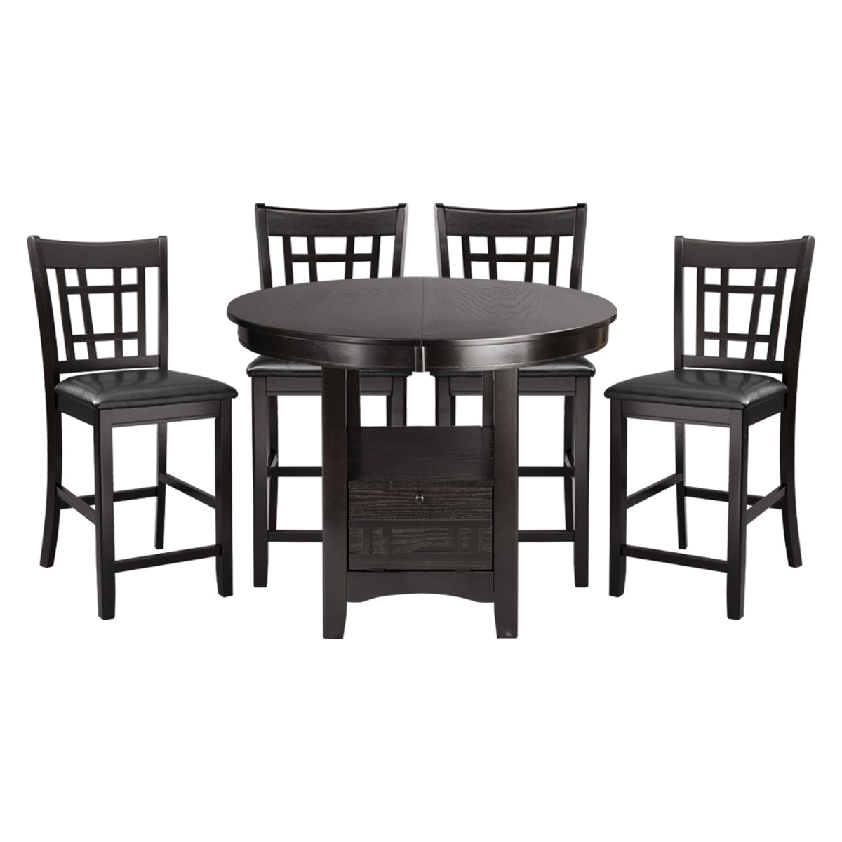 Traditional Design Dark Cherry Finish Counter Height Dining Set 5Pc Table W Extension Leaf And 4 Counter Height Chairs Brown Mix Seats 4 Dining Room Traditional Dining Table With Chair Solid Wood