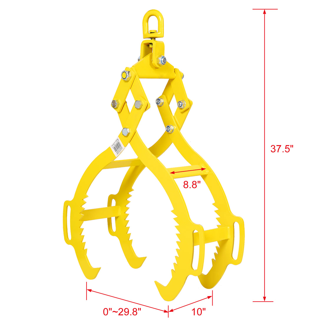 4 Claw Timber Log Lifting Logging Tongs Grabber Tong 28", Heavy Duty Solid Steel Yellow Steel