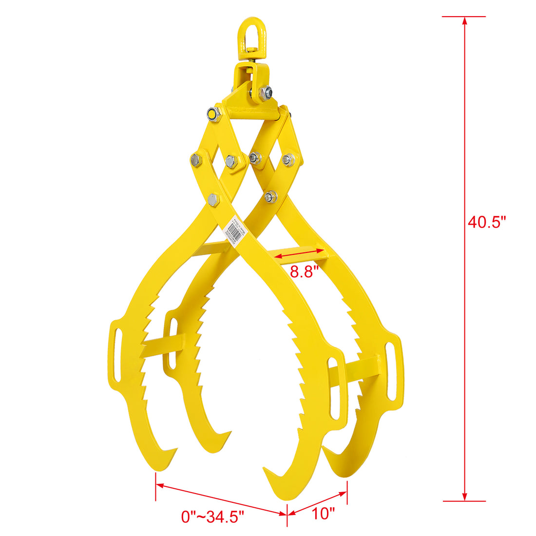 4 Claw Timber Log Lifting Logging Tongs Grabber Tong 32" Yellow Steel