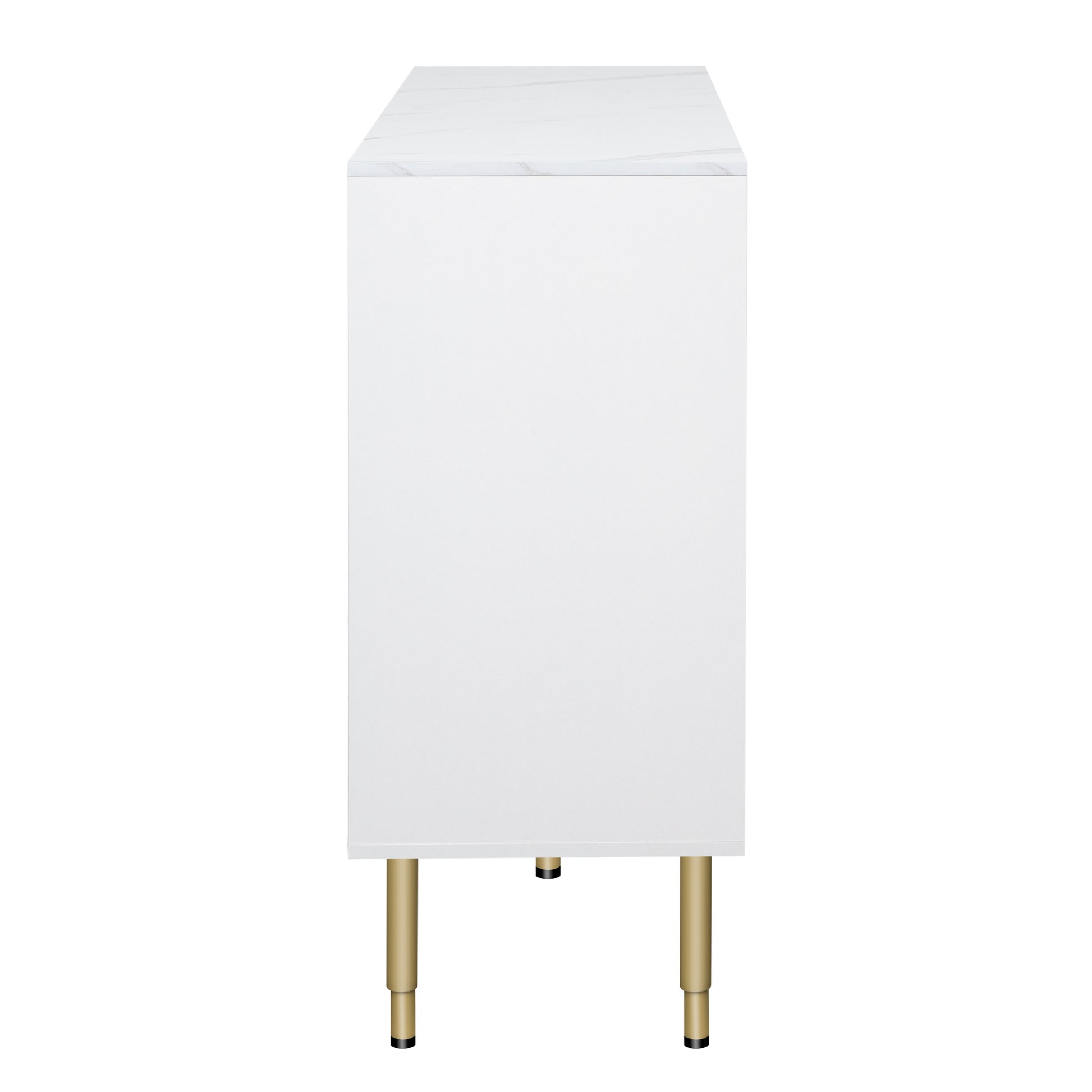 Modern Sideboard Mdf Buffet Cabinet Marble Sticker Tabletop And Amber Yellow Tempered Glass Doors With Gold Metal Legs & Handles White White Mdf Glass