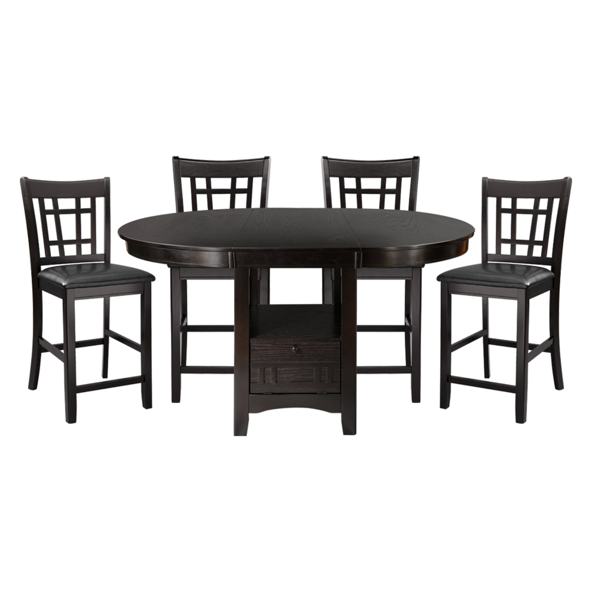 Traditional Design Dark Cherry Finish Counter Height Dining Set 5Pc Table W Extension Leaf And 4 Counter Height Chairs Brown Mix Seats 4 Dining Room Traditional Dining Table With Chair Solid Wood
