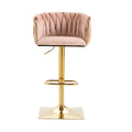 Coolmore Vintage Bar Stools With Back And Footrest Counter Height Dining Chairs 2Pc Set Pink Metal