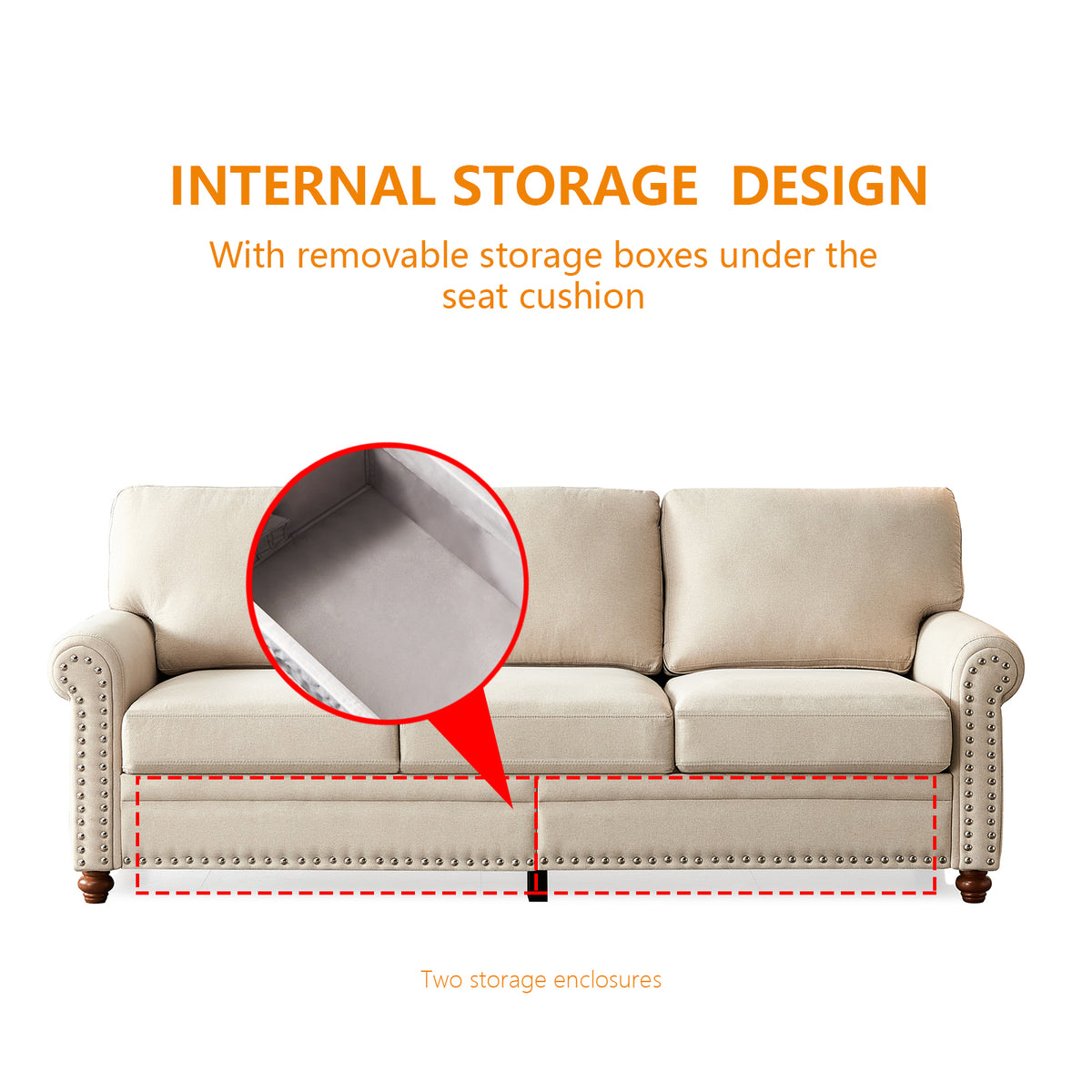 Linen Fabric Upholstery With Storage Sofa 1 2 3 Sectional Beige Beige Foam Fabric