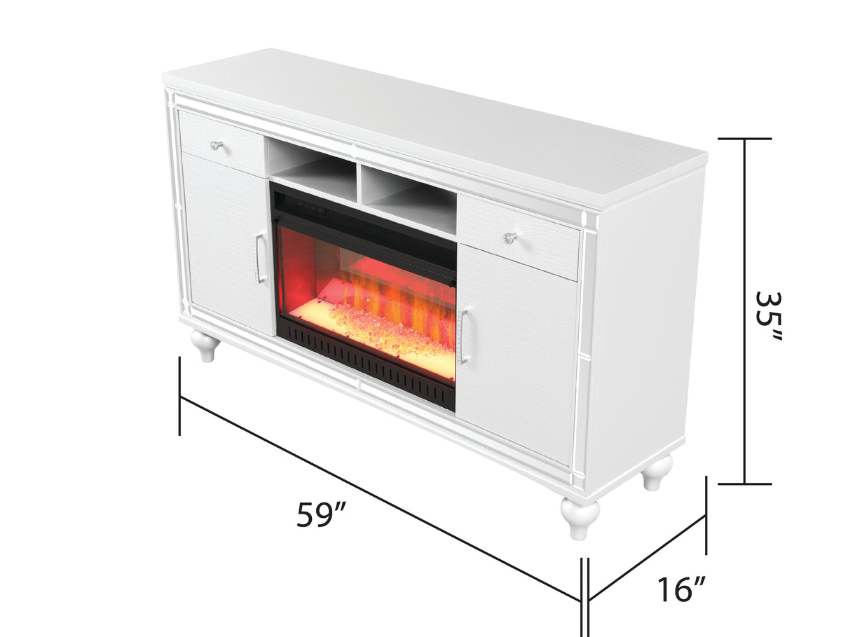 Sterling Tv Stand With Electric Fireplace In White White Solid Wood
