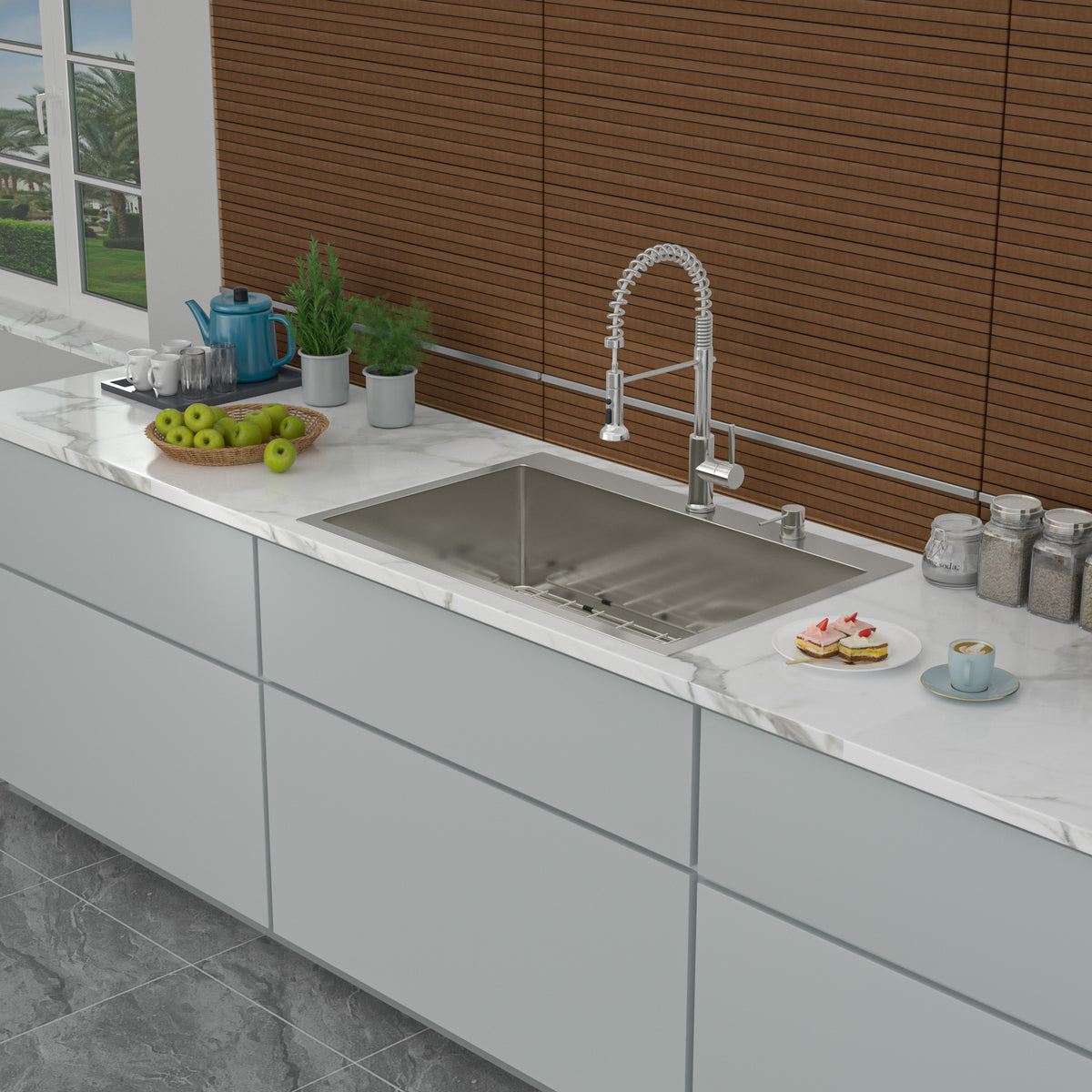 33X22 Inch Kitchen Sink Drop In 16 Gauge Stainless Steel 33" Single Bowl Topmount Kitchen Sink Basin Brushed Nickel Stainless Steel