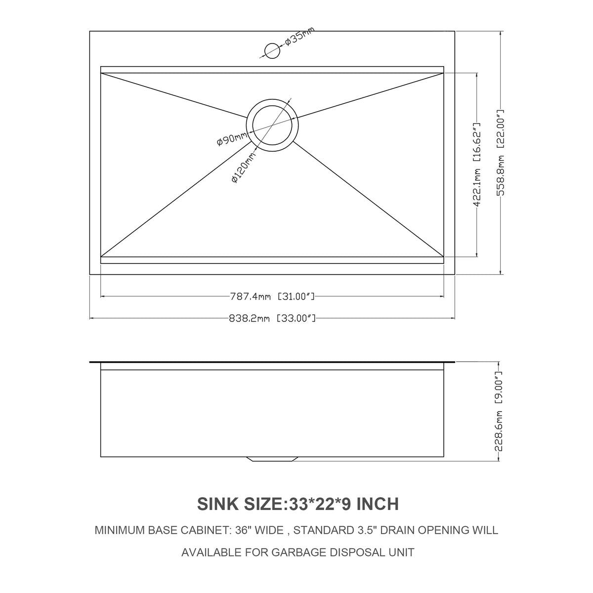 33 Inch Drop Kitchen Sink 33 "X 22" Kitchen Sink Stainless Steel 18 Gauge Workstation Sink Drop In Topmount Single Bowl Kitchen Sink Brushed Nickel Stainless Steel