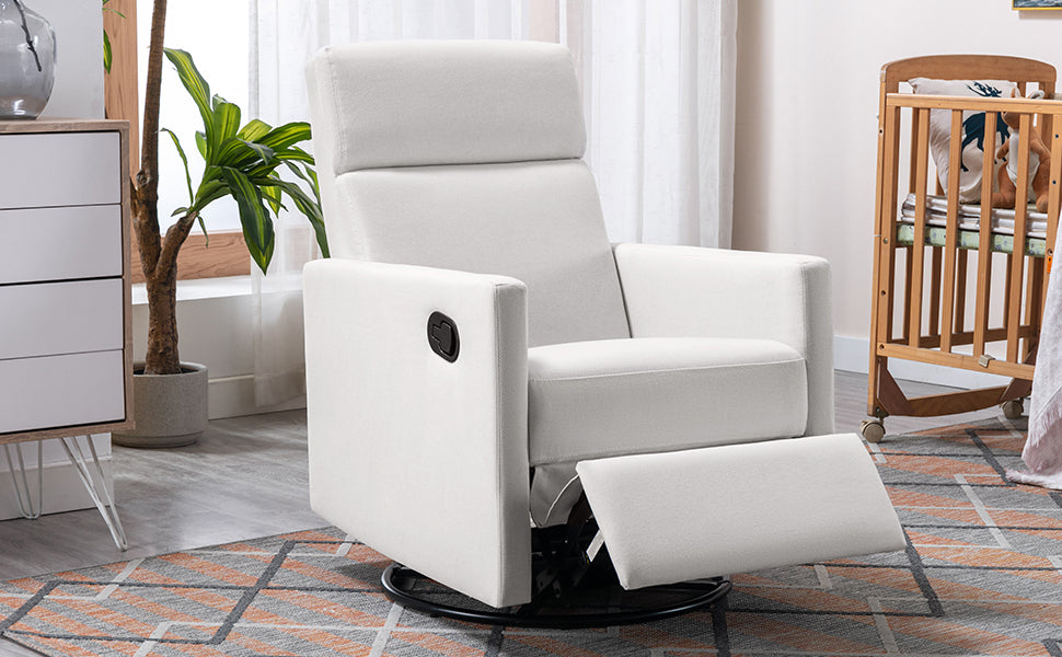 Modern Upholstered Rocker Nursery Chair Plush Seating Glider Swivel Recliner Chair, Beige Beige Linen