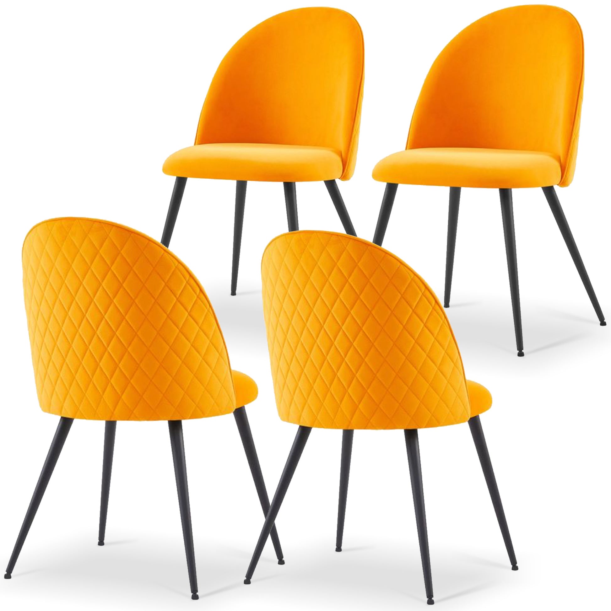 Dining Chair, Orange Velvet, Metal Black Legs, Set Of 4 Side Chairs Metal Plaid Orange Dining Room Powder Coated Foam Dry Clean Modern Dining Chairs Solid Back Foam Velvet