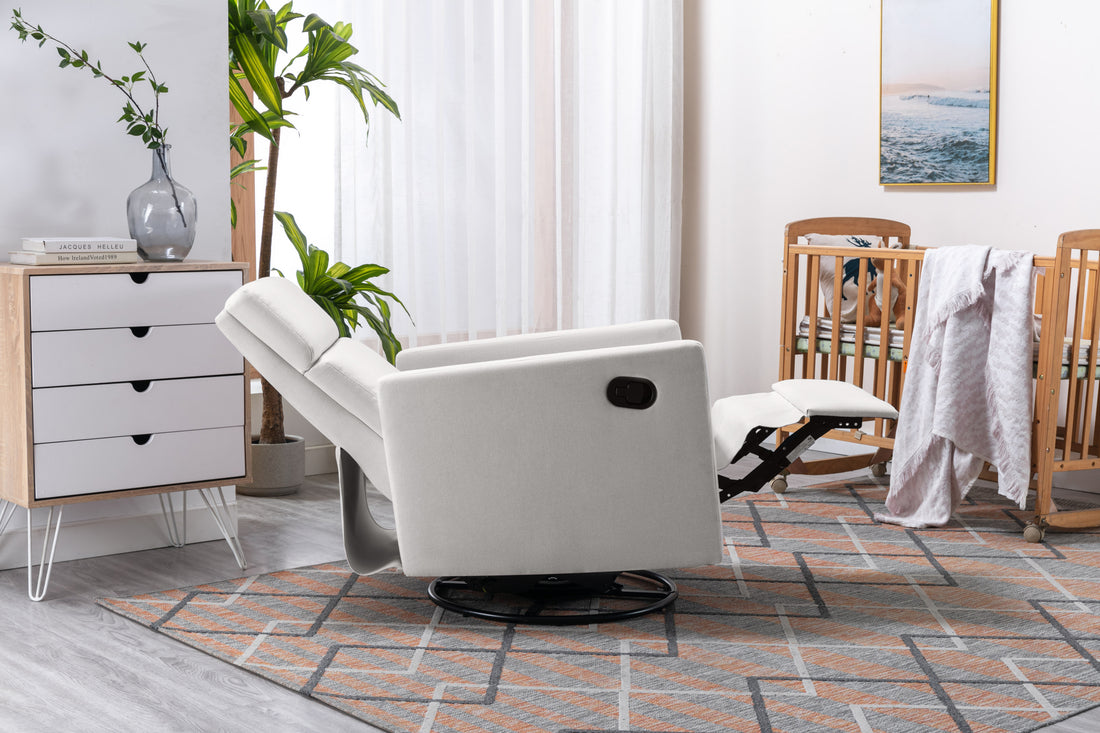 Modern Upholstered Rocker Nursery Chair Plush Seating Glider Swivel Recliner Chair, Beige Beige Linen