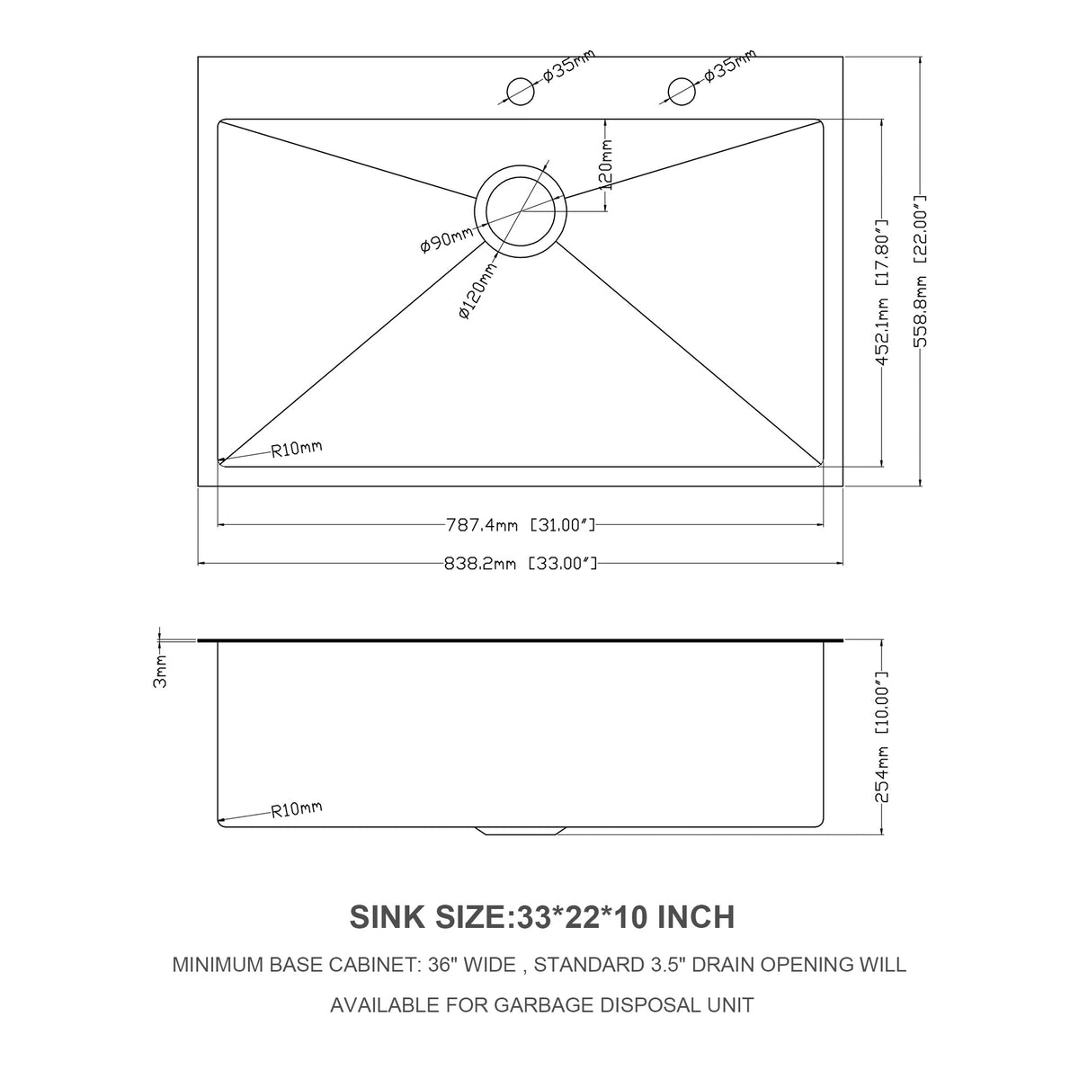 33X22 Inch Kitchen Sink Drop In 16 Gauge Stainless Steel 33" Single Bowl Topmount Kitchen Sink Basin Brushed Nickel Stainless Steel