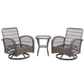 3 Pieces Outdoor Swivel Rocker Patio Chairs, 360 Degree Rocking Patio Conversation Set With Thickened Cushions And Glass Coffee Table For Backyard, Grey Grey Steel