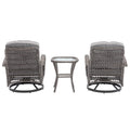 3 Pieces Outdoor Swivel Rocker Patio Chairs, 360 Degree Rocking Patio Conversation Set With Thickened Cushions And Glass Coffee Table For Backyard, Grey Grey Steel