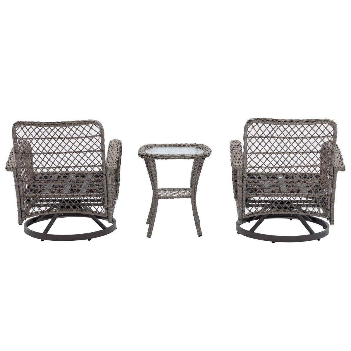 3 Pieces Outdoor Swivel Rocker Patio Chairs, 360 Degree Rocking Patio Conversation Set With Thickened Cushions And Glass Coffee Table For Backyard, Grey Grey Steel
