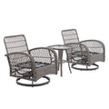 3 Pieces Outdoor Swivel Rocker Patio Chairs, 360 Degree Rocking Patio Conversation Set With Thickened Cushions And Glass Coffee Table For Backyard, Grey Grey Steel