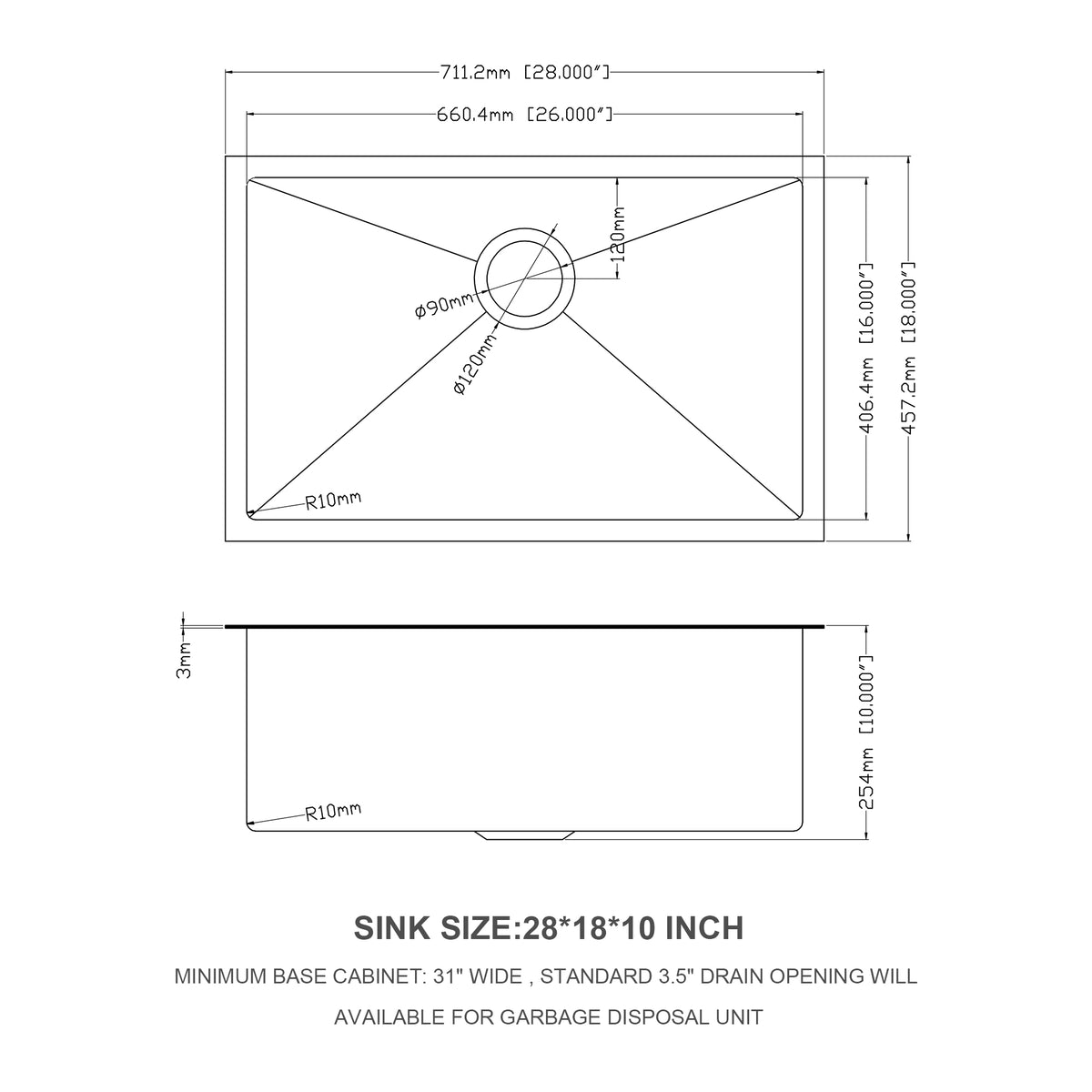 28 Inch Undermount Sink 28"X18"X10" Gunmetal Black Undermount Kitchen Sink 16 Gauge 10 Inch Deep Single Bowl Kitchen Sink Basin Gunmetal Black Stainless Steel