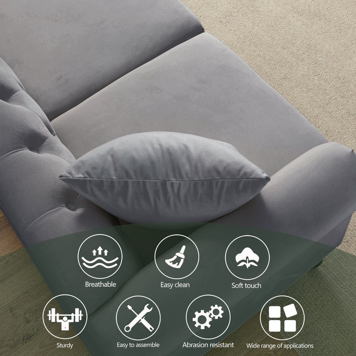 Video 79" Chesterfield Sofa Grey Velvet For Living Room, 3 Seater Sofa Tufted Couch With Rolled Arms And For Living Room, Bedroom, Office, Apartment, Two Pillowsw834S00012 Grey Foam Velvet