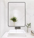 32 X 24 Inch Black Bathroom Mirror For Wall Vanity Mirror With Non Rusting Aluminum Alloy Metal Frame Rounded Corner For Modern Farmhouse Home Decor Black Modern Aluminium