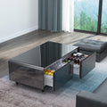 Modern Smart Coffee Table With Built In Fridge, Bluetooth Speaker, Wireless Charging Module, Touch Control Panel, Power Socket, Usb Interface, Outlet Protection, Atmosphere Light, Black Black
